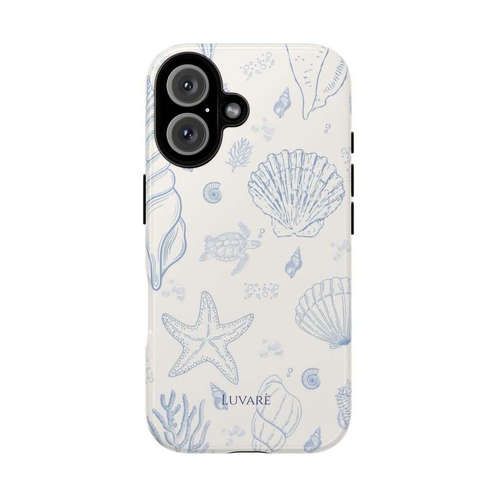 Sea Shell Pattern Tough Phone Case — Blue Coastal iPhone Protection