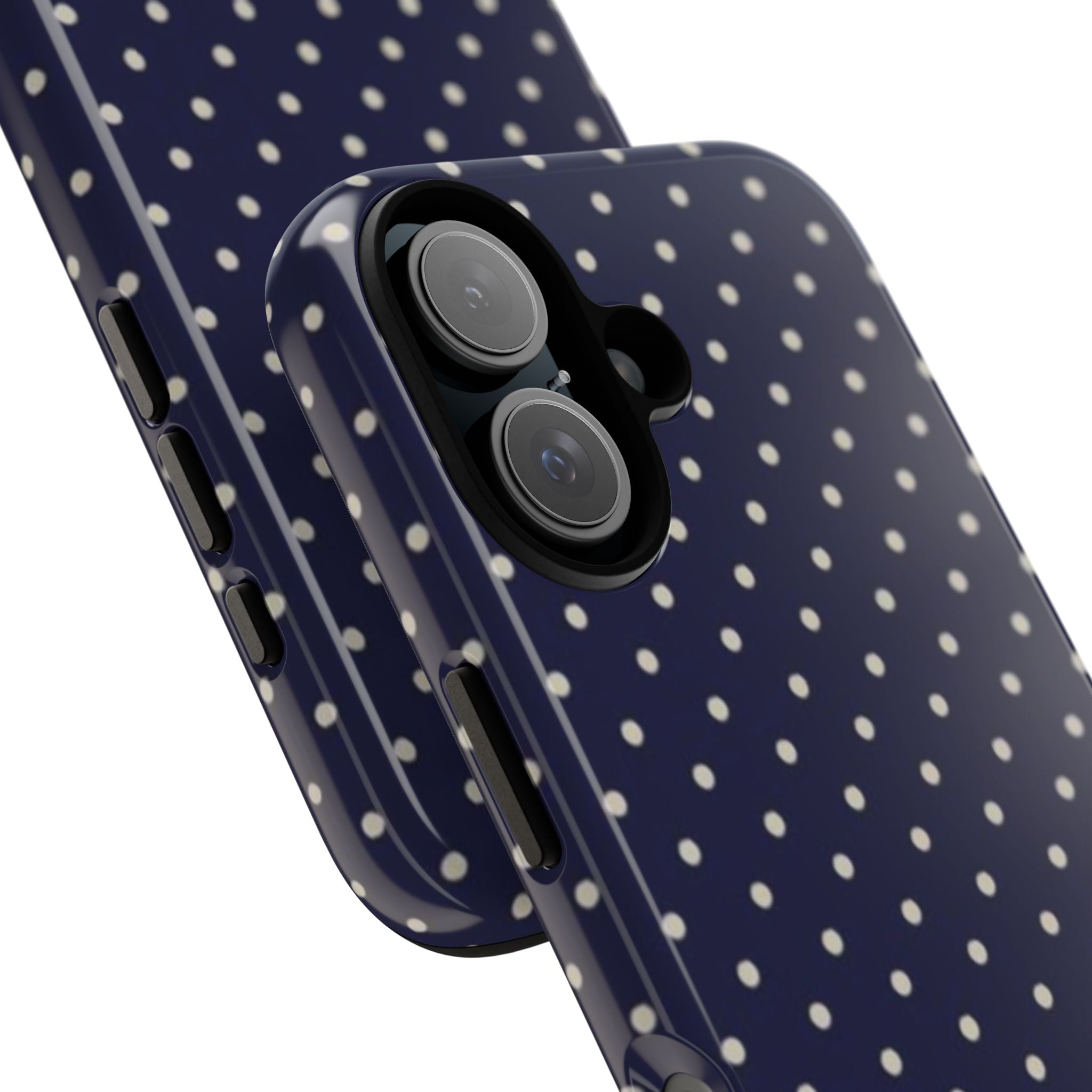 Polka Dot Tough Phone Case – Navy & White Protective Cover