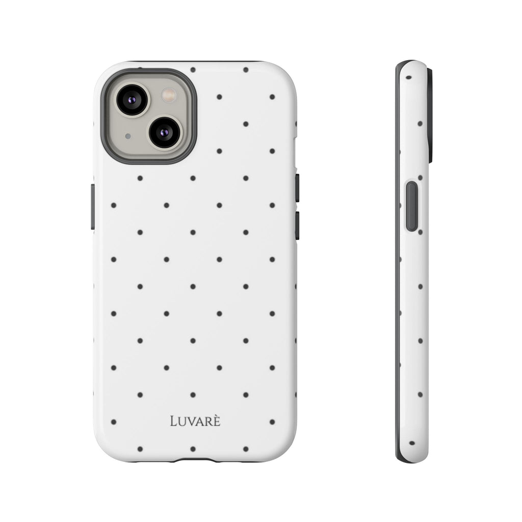 Polka Dot Tough Phone Case — White Minimalist Protective iPhone Cover