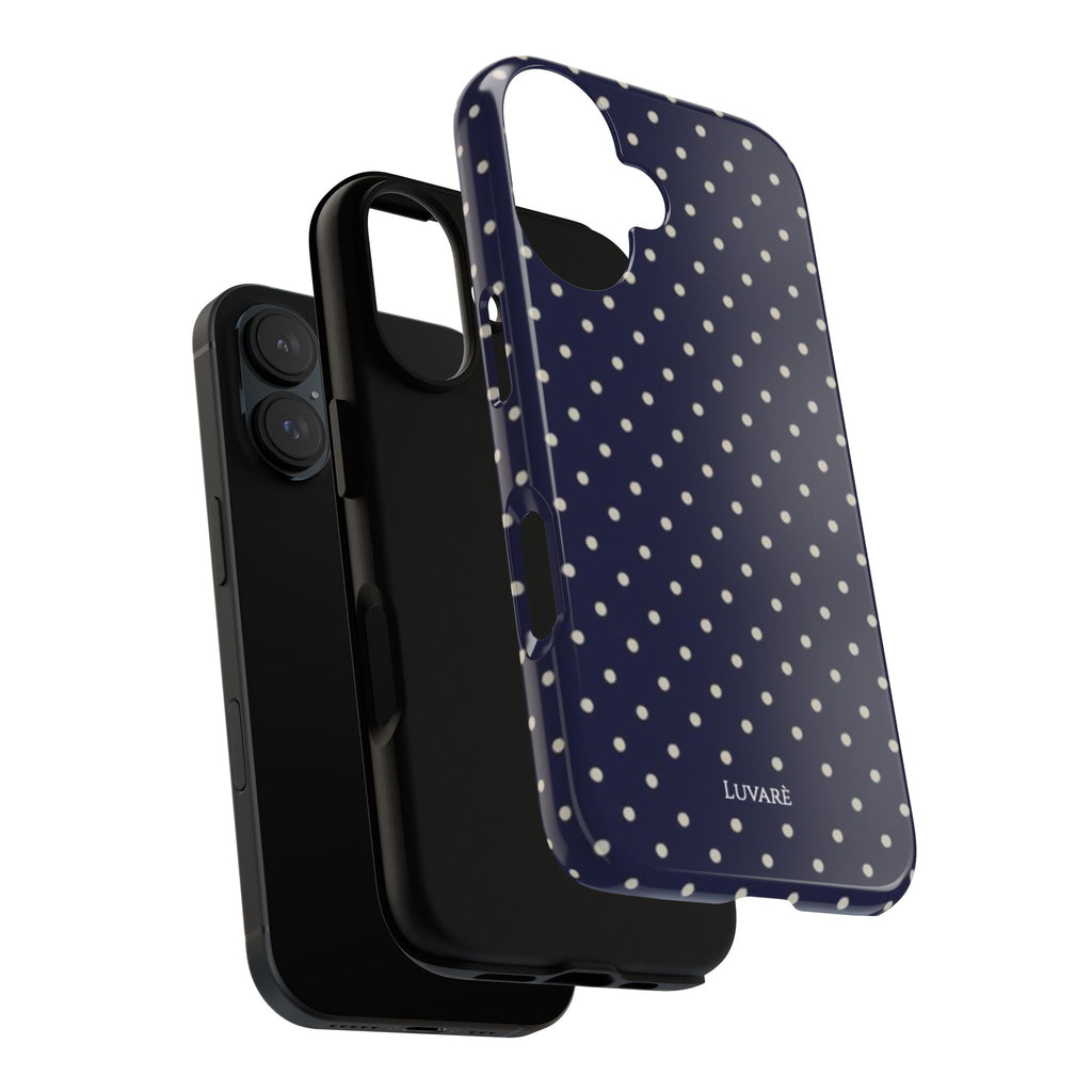 Polka Dot Tough Phone Case – Navy & White Protective Cover