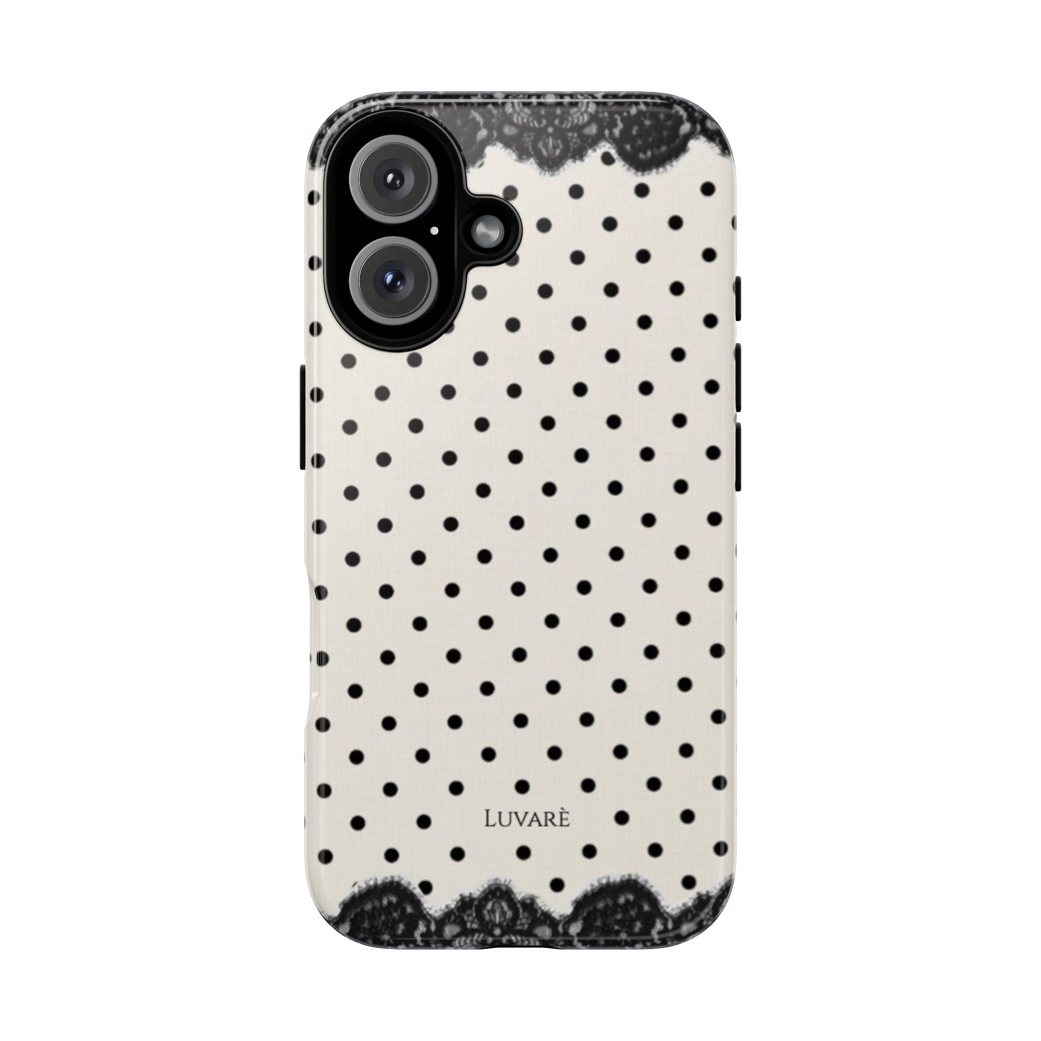 Polka Dot Lace iPhone Case — Vintage Black & Ivory Protective Phone Cover