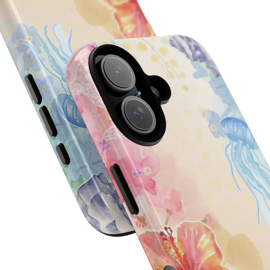 Floral Jellyfish Tough Phone Case — Pastel Ocean Watercolor Protection