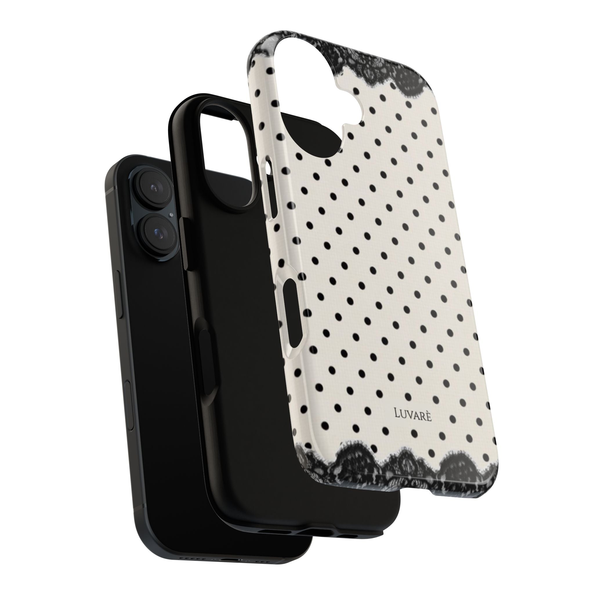 Polka Dot Lace iPhone Case — Vintage Black & Ivory Protective Phone Cover